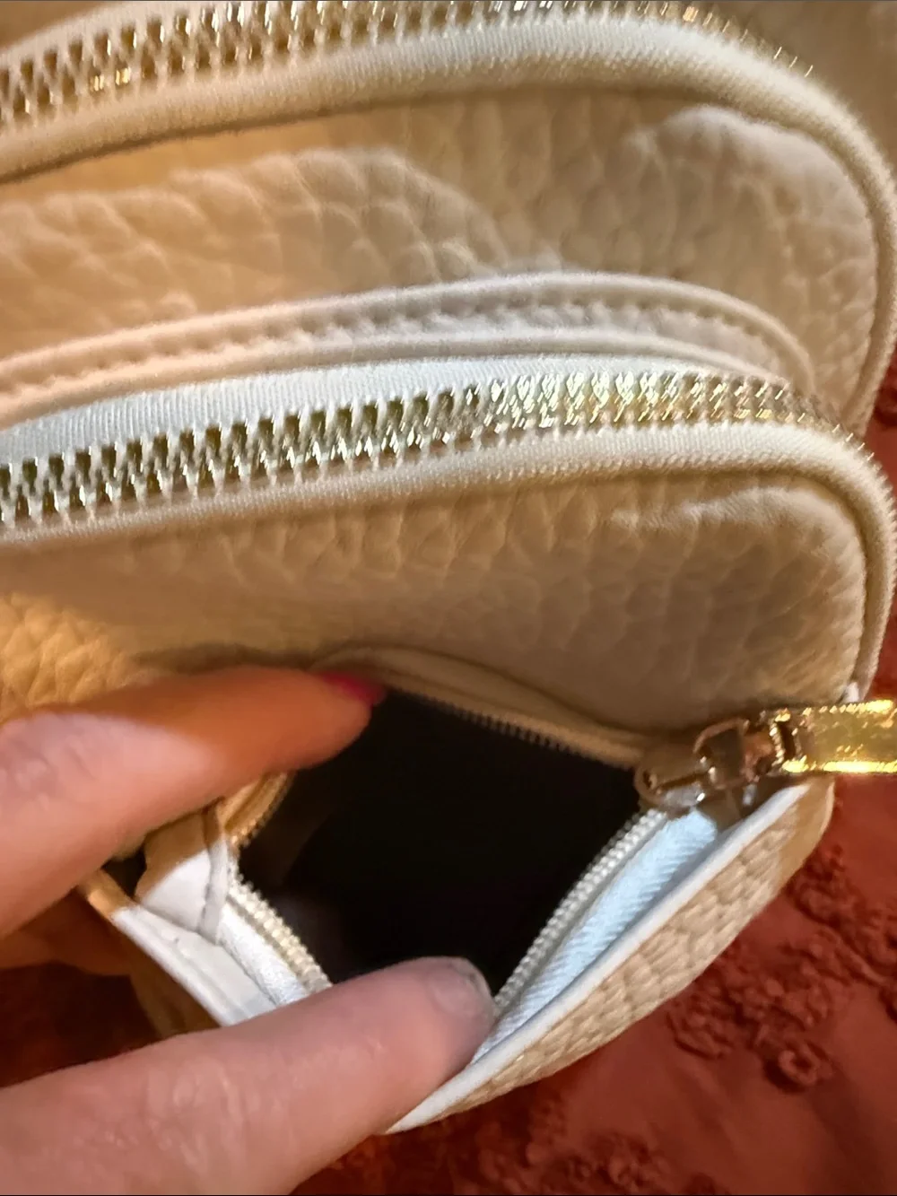 White Leather Crossbody Sling Bag with Patterned Strap
